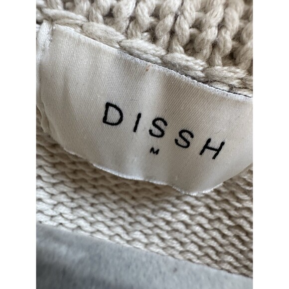 Dissh Knit Sweater Stripped Beige Black Medium Womens Merino Wool Blend - Picture 2 of 6